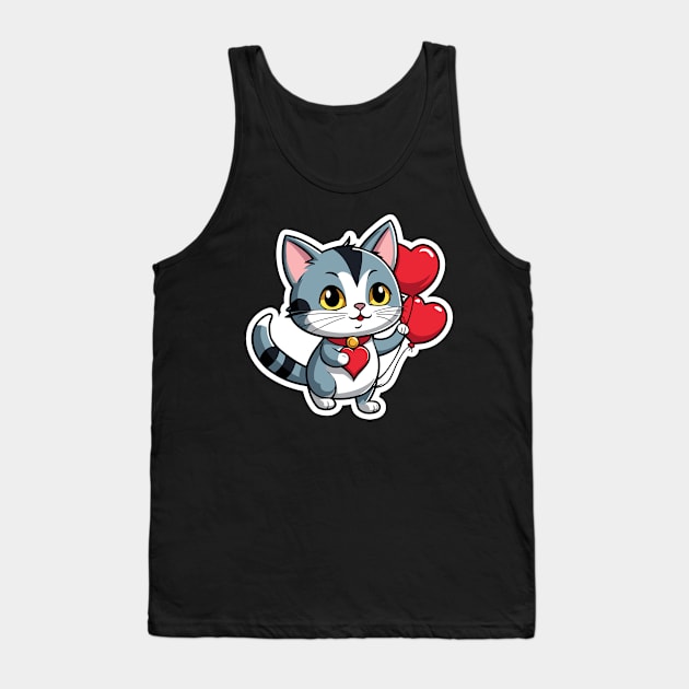 Cat Heart Balloon - Valentines Day Tank Top by FluffigerSchuh